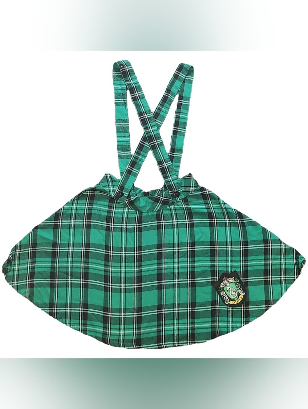 Green, Black, White Plaid Harry Potter Slytherin Suspender Skirt